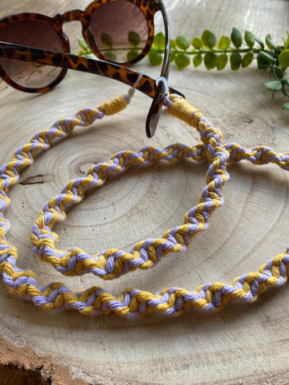 Lilac & Yellow Macrame Sunglasses Chain, Boho Fashion Accessories, Eco Friendly Gifts For Her, Glasses Hanging Cord, Eyeglass Cord