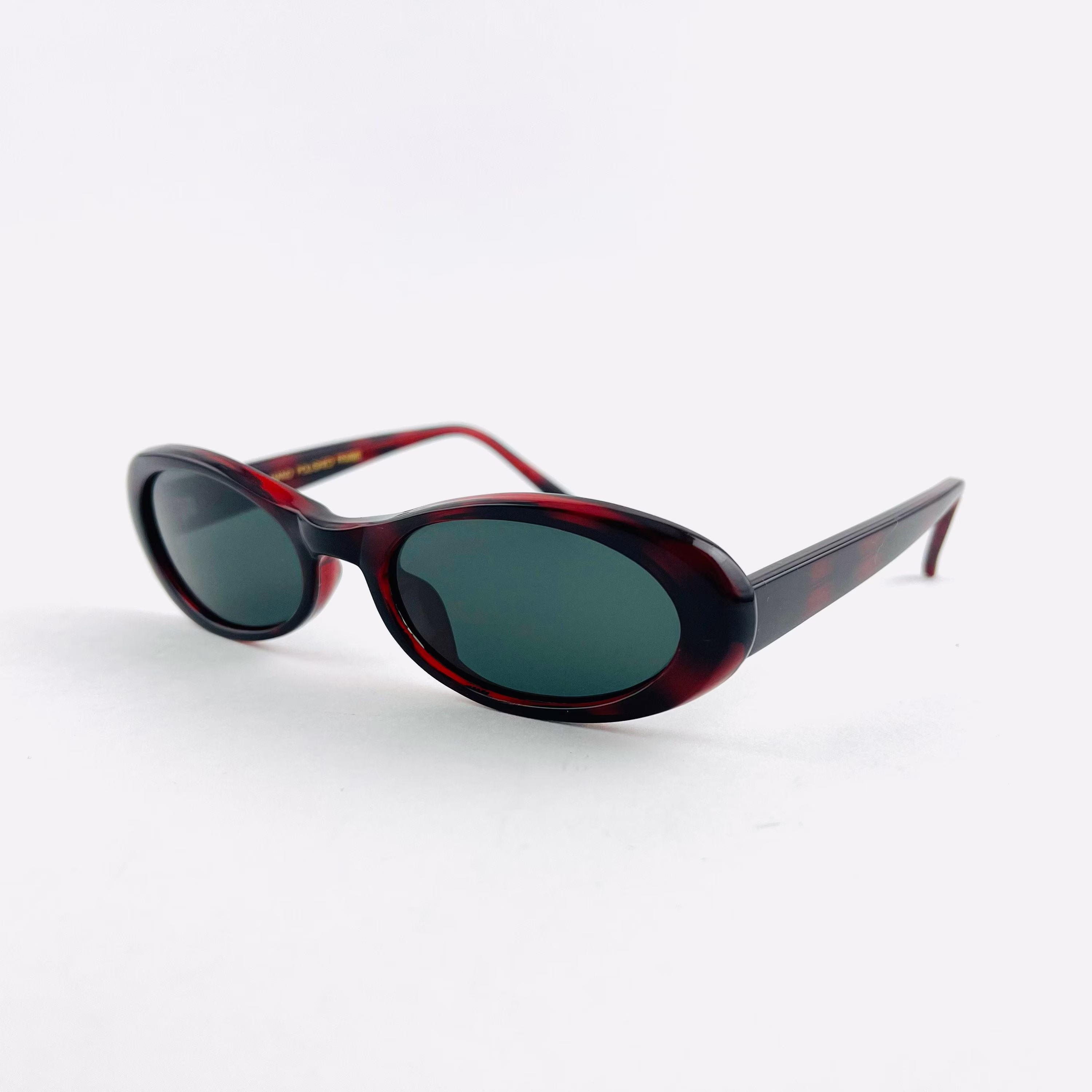 Authentic Vintage 90S Slim Red Tortoise Oval Sunglasses