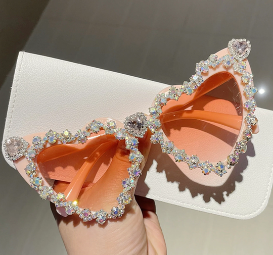 Rhinestone Retro Sunglasses Cute Y2K 90S Sunglasses - Heart Shaped Glasses Gift Accessories