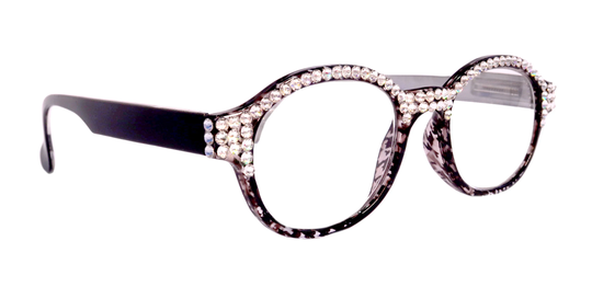 The Alchemist, | Bling Round Women Reading Glasses W | Full Top | Clear Genuine European Crystals | Hound Tooth, Black Ny Fifth Avenue