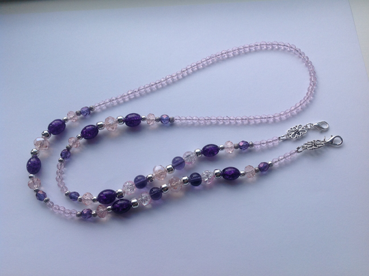 Pink/Purple Crystal Glass Beaded Eyeglass Chain Holder Work Lanyard ID Badge Glasses Face Mask