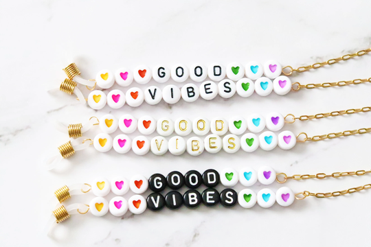 Good Vibes Eye Glasses Holder Necklace | Reading Chain Glass Sunglass Strap Simple Wear Cord