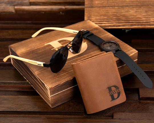 Personalized Wooden Watches, Sunglasses, Leather Wallet in Groomsman Gift Box, Groomsmen Gifts, Best Man Gift, Proposal, Groom