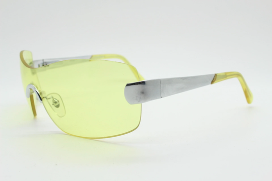 Y2K Vintage Rimless Shield Sunglasses. Frameless 2000's Mono Lens Visor With Chrome Chain Arms. 00's Super Hero Mini Mask. Unused Nos