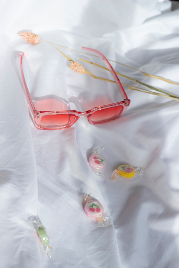 Transparent Pink Wide Rectangle Keyhole Sunglasses