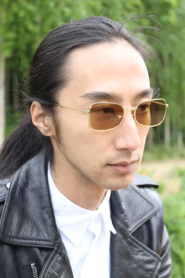 90's Vintage Abstract Rectangular Sunglasses. Gold Metal Frame With Brown Lenses. Bnwot. Y2K. 2000's. Unused Nos