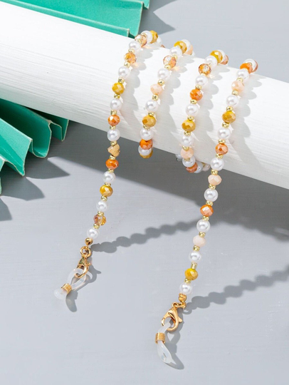 Face Mask Chain/Sunglasses Holder - Tortoise Shell Lanyard Pearl Strap Necklace