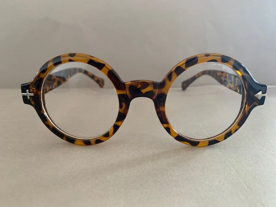 Vintage 90S Optical Eyewear Non-Prescription Eyeglasses Round Form Frame With Clear Lenses For Women Men Spectacles Leopard -52