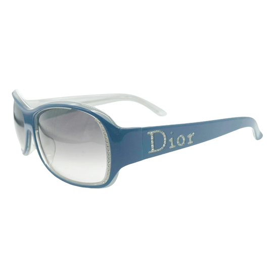 Dior Sunglasses - Authentic Diamante Logo Chunky in Blue Silver 90S Vintage Y2K
