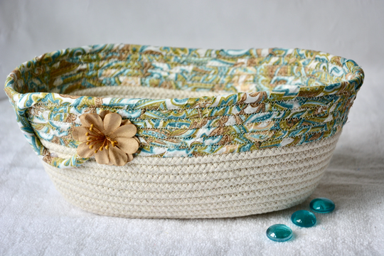Turquoise Key Basket, Handmade Fruit Bowl Or Blue Napkin Basket Beige Eyeglasses Holder Cute Desk Tray, Potpourri Bin, Gift