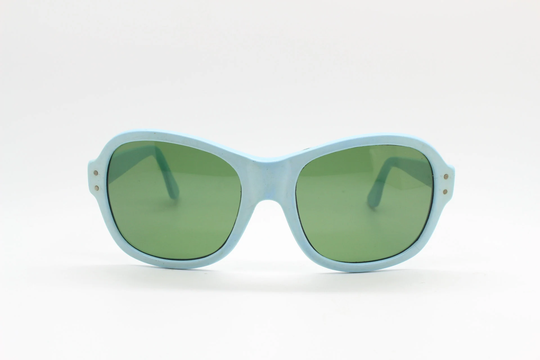 60S Vintage Large Round Sunglasses. Baby Blue Acetate Frame With Contrasting Dark Green Lens. Womens Psychedelic Mod Showstopper. 70S