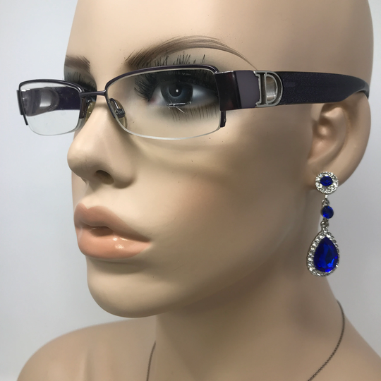 Vintage Christian Dior Cd3703 Eyeglasses Glasses Frame Purple Half Rectangular Square Used Eyeglass Frames Retro