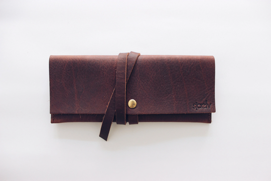 Customizable Leather Glasses Case // Personalized Eyewear Raw Clutch Sunglasses Sleeve Minimal Oil Tanned Brown