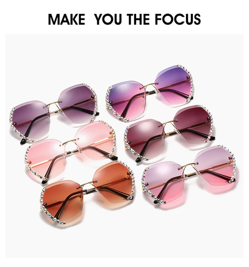 Luxury Oversized Rimless Rhinestone Ladies Sunglasses 2021 For Teens Women