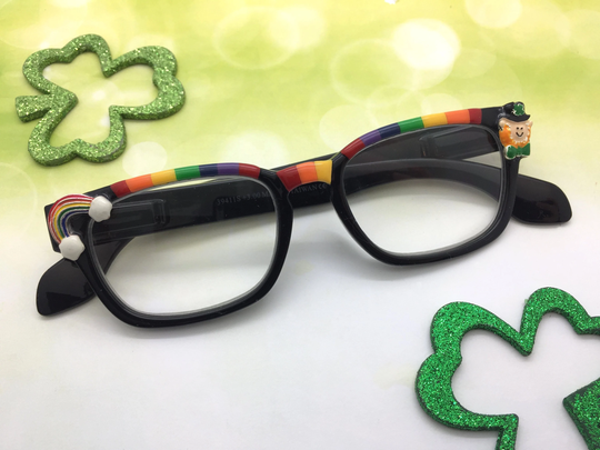 st Patrick's Day Reading Glasses, Readers, Eyeglasses, Rainbow, Leprechaun, Hand Painted