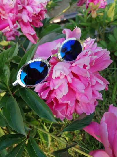 Kenzo Sunglasses, Kenzo Tamis K. 1255 Silver Frame, Blue Glass, Mirror Sunglasses
