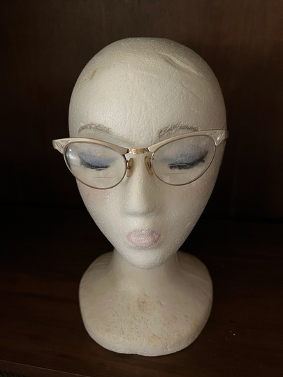 Vintage Cat Eyeglasses Silvery Gold Embellished Genuine 12 Carat Filled Glasses 1960's Women's Eye
