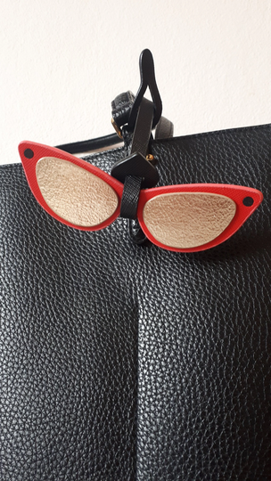 Leather Bag Charm | Cat-Eye Sunglasses Unique Pendant Handmade Accessories Pink Gold