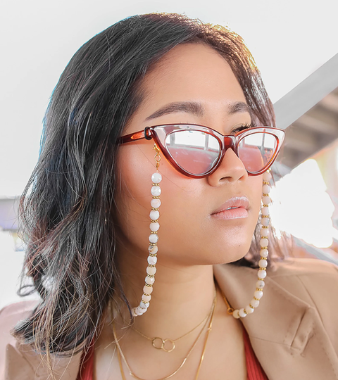 6mm White Opal Sunglasses Chain/Handmade Natural Gemstone Gold With Sunnies Unisex Accessories