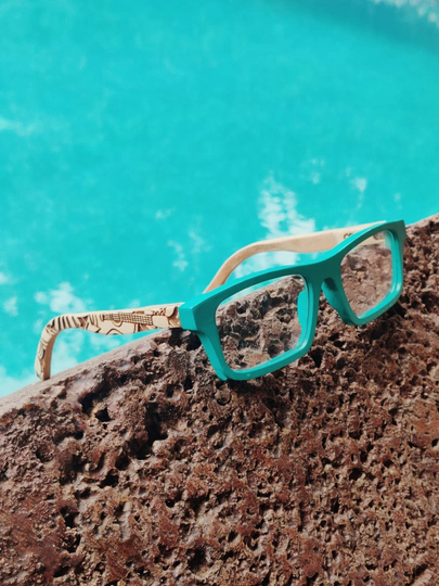 Wooden Eyewear|Turquoise Doodle |Wood Prescription Frame | Sunglasses Specs Wood Eye Glasses Qreative Qick