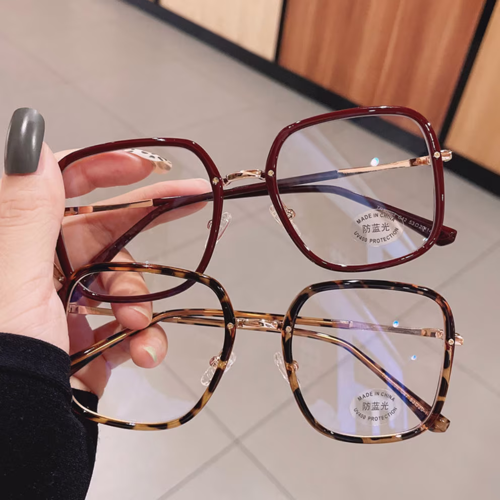 Myopia Prescription Lenses -0.50 - -6.00 | Oversized Anti Blue Light Reading Glasses Square Frame Vintage