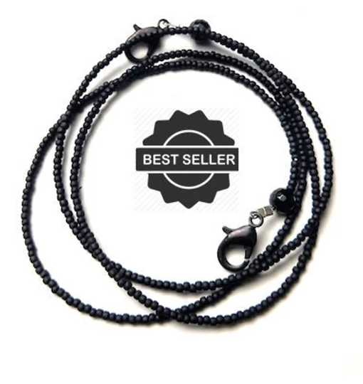 Stocking Stuffer, Black Face Mask Holder, Beaded Chain Necklace, Unisex Mask Lanyard, Accessories, Gift For Him, Coworker