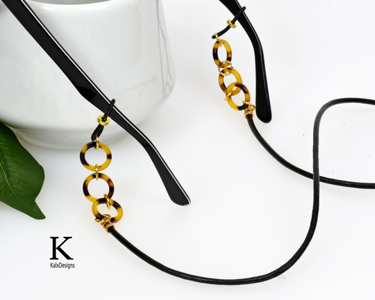 Tortoise Shell & Leather Glasses Chain; Eyeglass Chain; Reading Glasses Holder Necklace; Leash; Necklace
