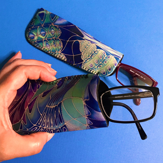 Seashell Soft Fabric Glasses Case - Slip On Spectacles in Blue Green Purple Turquoise Protective Pouch Small Pocket