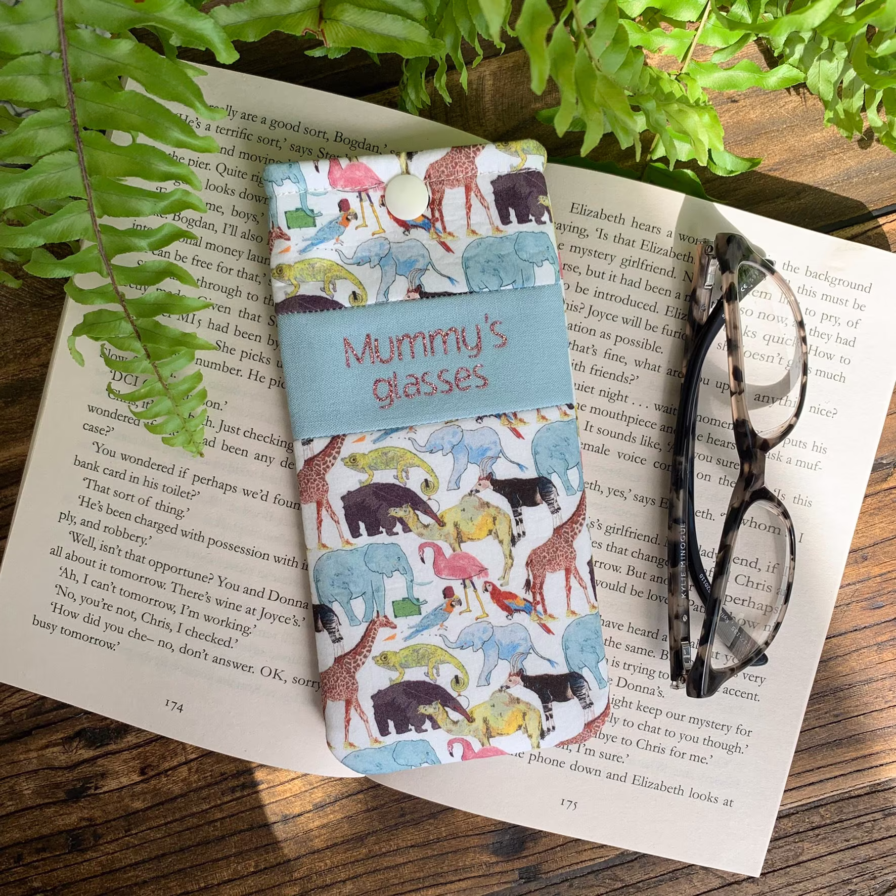 Personalised Liberty Queue For The Zoo Glasses Case Handmade Animal Print Fabric Snap Pouch With Free UK Delivery