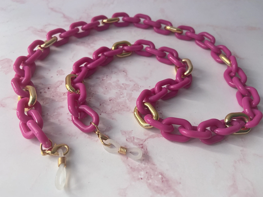 Magenta & Gold Acrylic Glasses Chain For Eyeglasses/Sunglasses