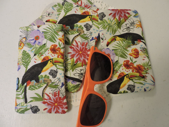 Tropical, Birds, Foliage, Butterflies, Colorful, Washable Cotton Eyeglass/Sunglasses Cases, Iphone Case, Reading Glasses Case