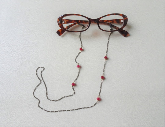 Antique Bronze Eye Glasses Chain With Red Beads, Sunglasses