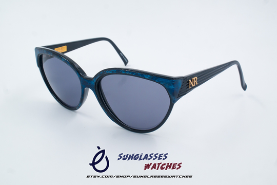 Nina Ricci Paris Nr3003 Vintage Designer Sunglasses From 1980S Made in France For Women Or/Blue Black New Old Stock Nos