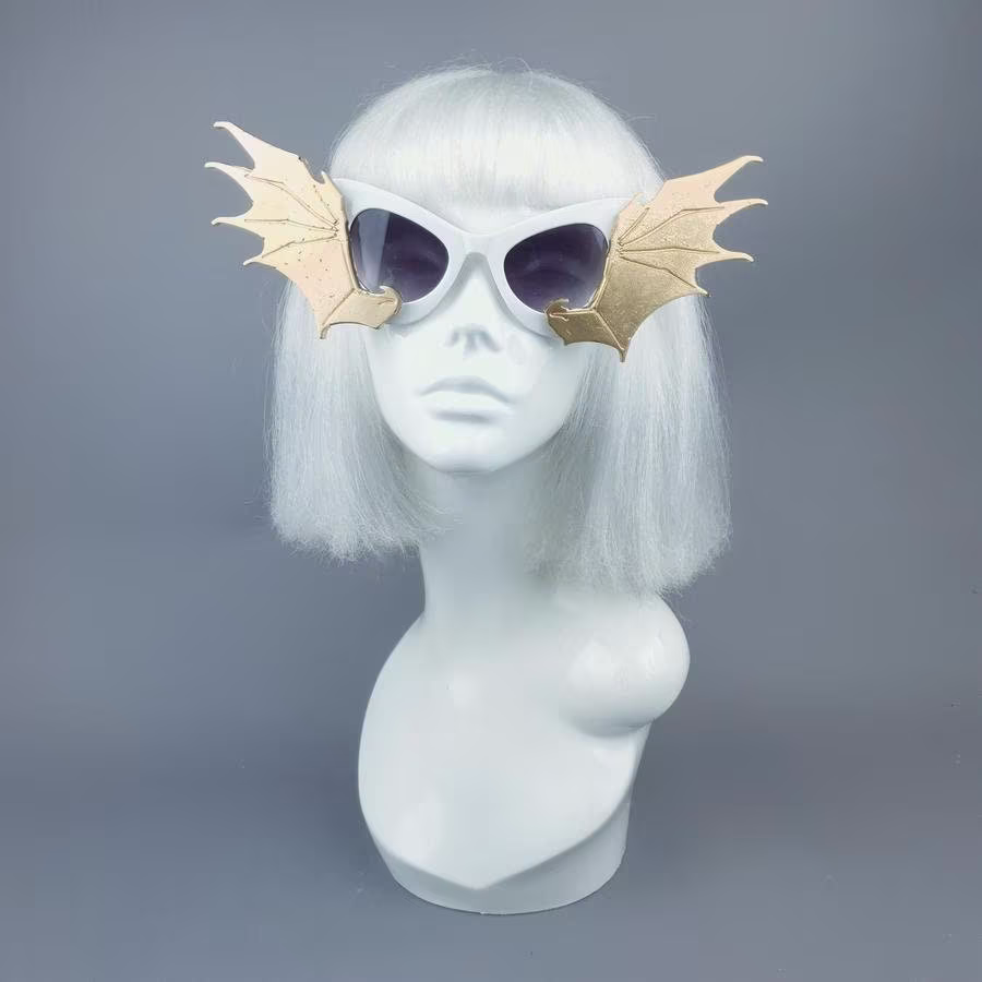 Gold & White Bat Wing Catseye Sunglasses "Devour