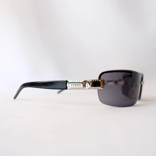Ferre Y2K Black Lenses Silver Frame Sunglasses With Swarovski Crytals Gf75401 For Both Women & Men