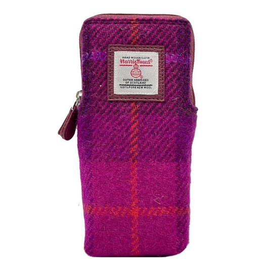 Harris Tweed Double Glasses Sleeve in Purple Check . Small Scottish Accessory