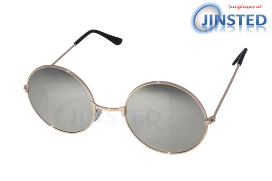 Silver Mirrored Teashades Sunglasses With Gold Frame Uv400 Protection Sp002