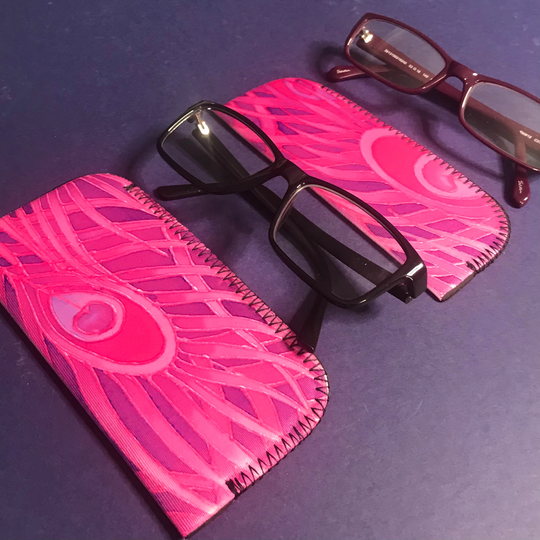 Peacock Feathers Soft Fabric Glasses Case - Slip On Spectacles in Pink Purple Protective Pouch Small Pocket