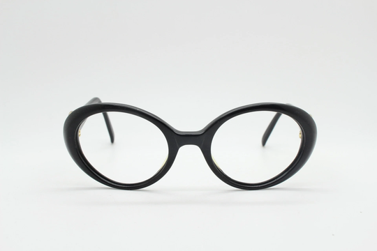 Sunex 90S Vintage Round Acetate Sunglasses. Womens 60S Mod Style Jet Black Frame With Gold Temple Crests