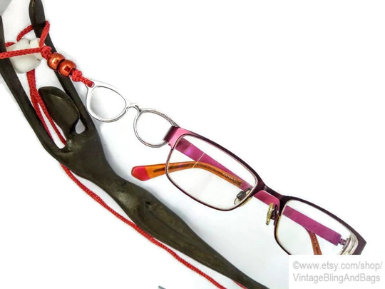 Red Adjustable Handmade Glasses Necklace, Beaded Lanyard, Red Sunglasses Holder, Chain