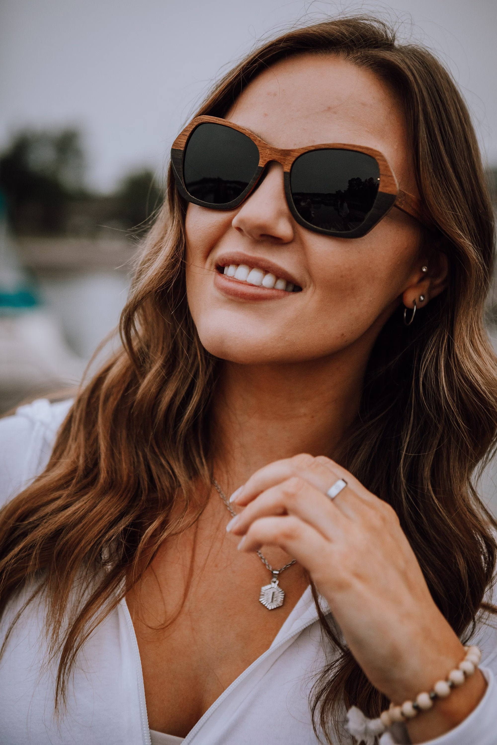 Two-Tone Wood Sunglasses, Angular Edgy Eco-Responsible Wooden Sunglasses