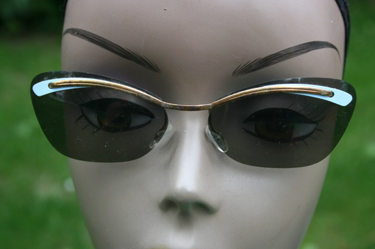 Vintage 1940S Sunglasses, Blue/ Gold Wire Framed Mid Century Glasses