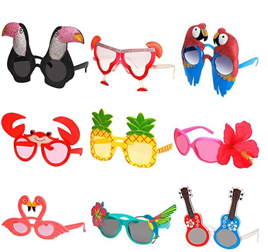 Party Sunglasses - 9 Pairs Sunglasses, Tropical Fancy Dress Favors, Fun Summer Photo Booth Props, Novelty Supplies Decoration