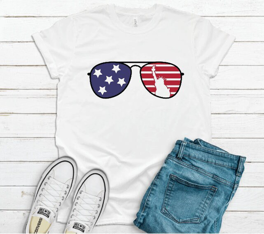 statue Of Liberty Sunglasses T-Shirt-Fourth July Men & Women Tee-4Th Shirt-Liberty Shirt-Us Freedom Shirt-Patriotic T-Shirts