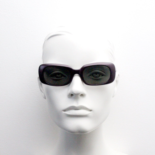 90S Vintage Rectangular Sunglasses. Deep Purple Satin Matt Chunky Frame With Dark Green Lenses. Unused Nos. Bnwt