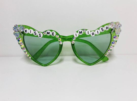 Kiss Me I'm Irish Green Heart Sunglasses