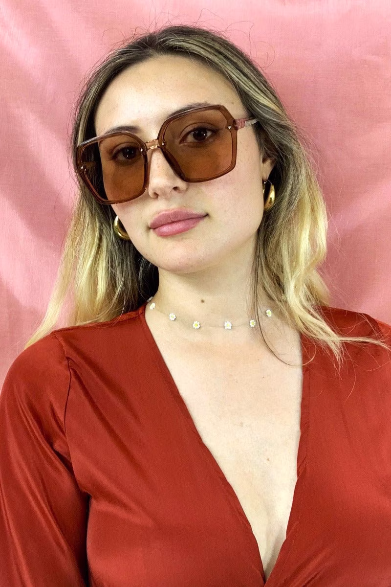 Oversized 70S Sunglasses - Crystal Sepia Brown