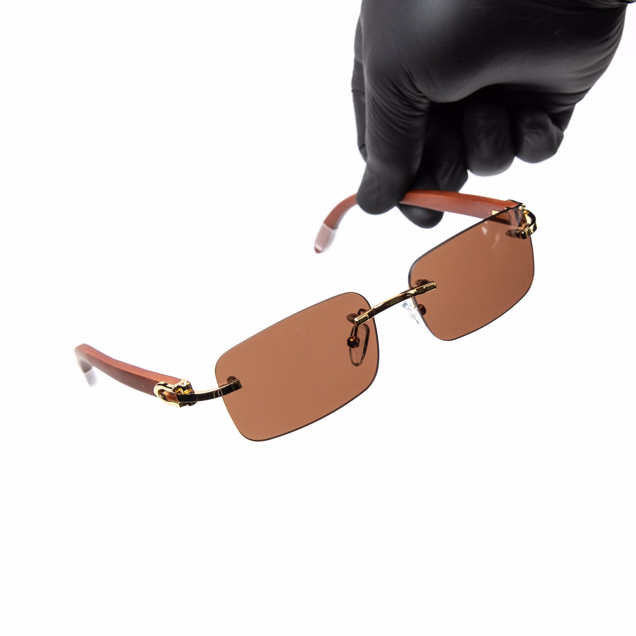 Mens Brown Tint Woodgrain Vintage Fashion Hip Hop Rimless Sunglasses