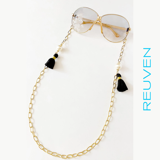 Sunglasses Chain With Tassels & Pearl Beads, Glam Beaded Eye Glasses Holder - 18K Gold Plated Chain