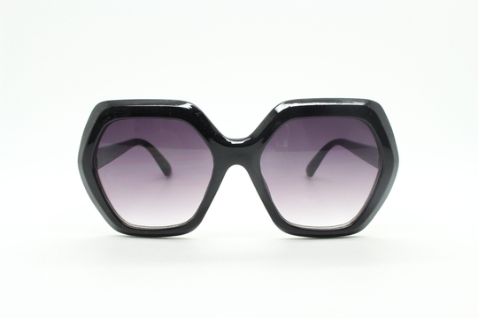Y2K Vintage Oversized Hexagon Sunglasses. Women's Thick Black Gloss 70S Style Frame With Smoky Gradient Lenses. 2000S. Unused